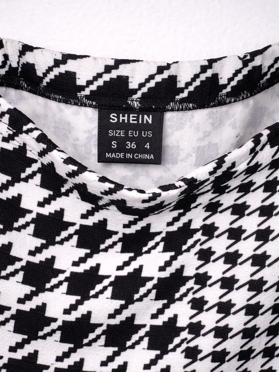 SHEIN Black & White Houndstooth Patchwork Pencil Skirt - Picture 3 of 4